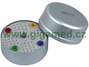 Hliníkový  endobox, střední, kulatý, kombinovaný - pro ruční a rotační nástroje a gutaperčové a papírové čepy